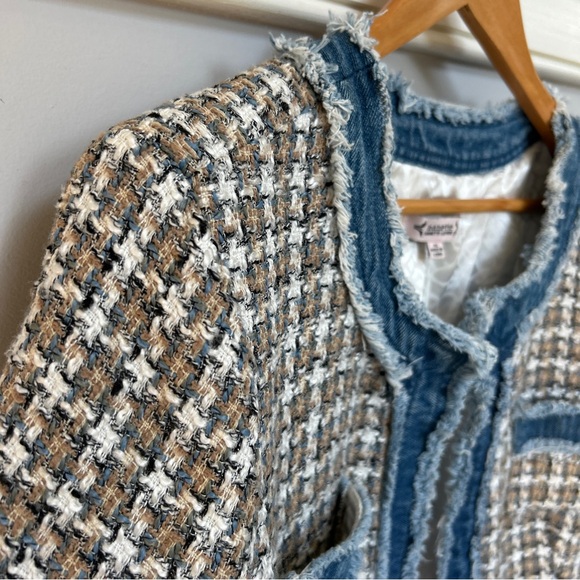 Nanette Lepore Frayed Tweed Denim Trim Jacket Blazer - Picture 7 of 16